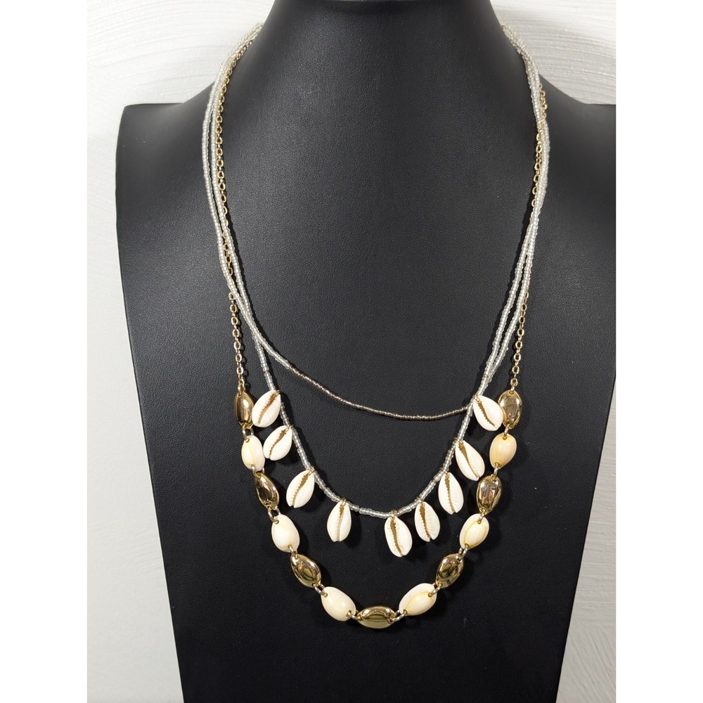 Talbots Gold Tone Cowrie Shell Layered Necklace Beachy Boho Coastal‎ Chic 21 in